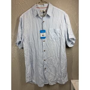 Pacific Marlin Mens Shirt Button Down White Blue Short Sleeve Sharks Size Large